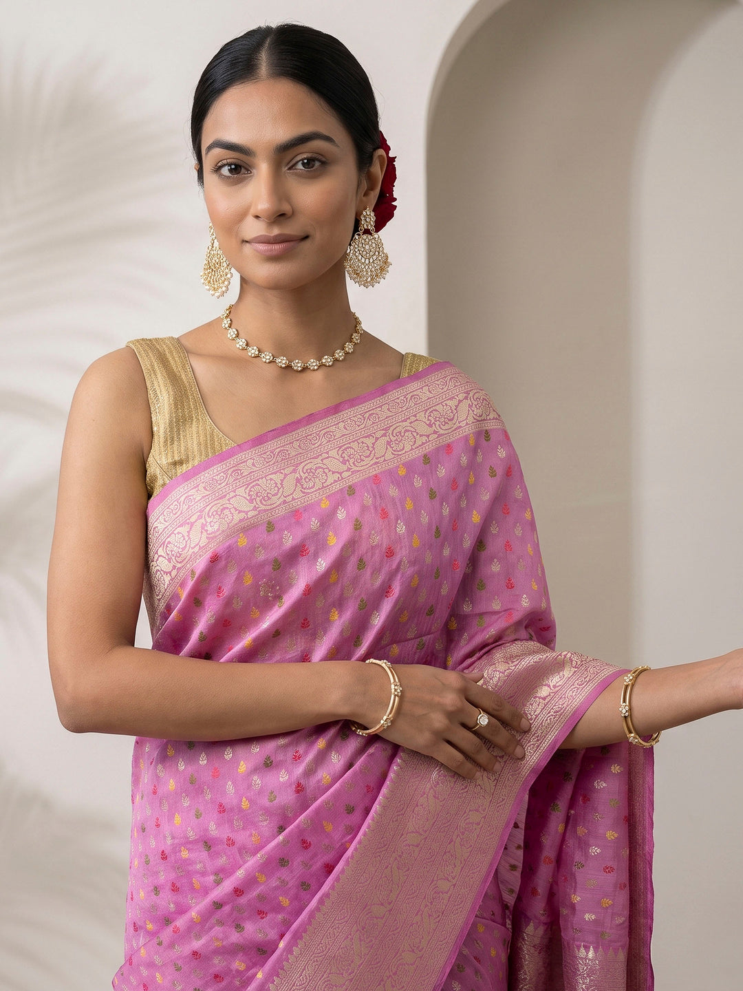 Gazari Cotton Blend Woven Saree