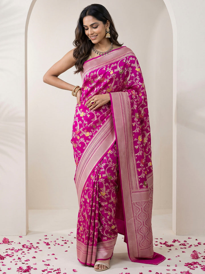 Purple Cotton Blend Woven Saree