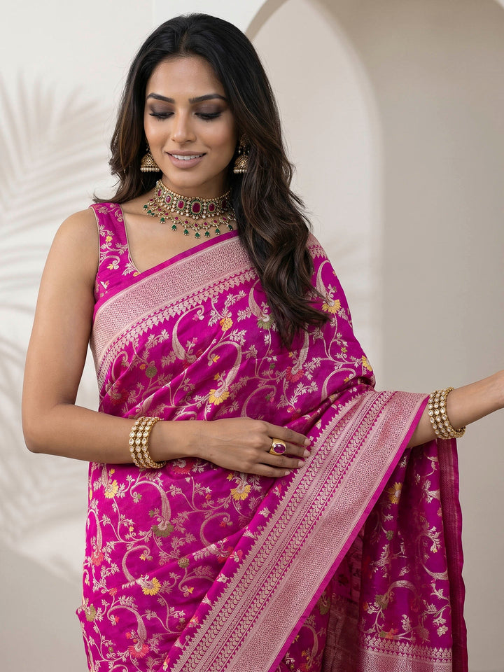 Purple Cotton Blend Woven Saree