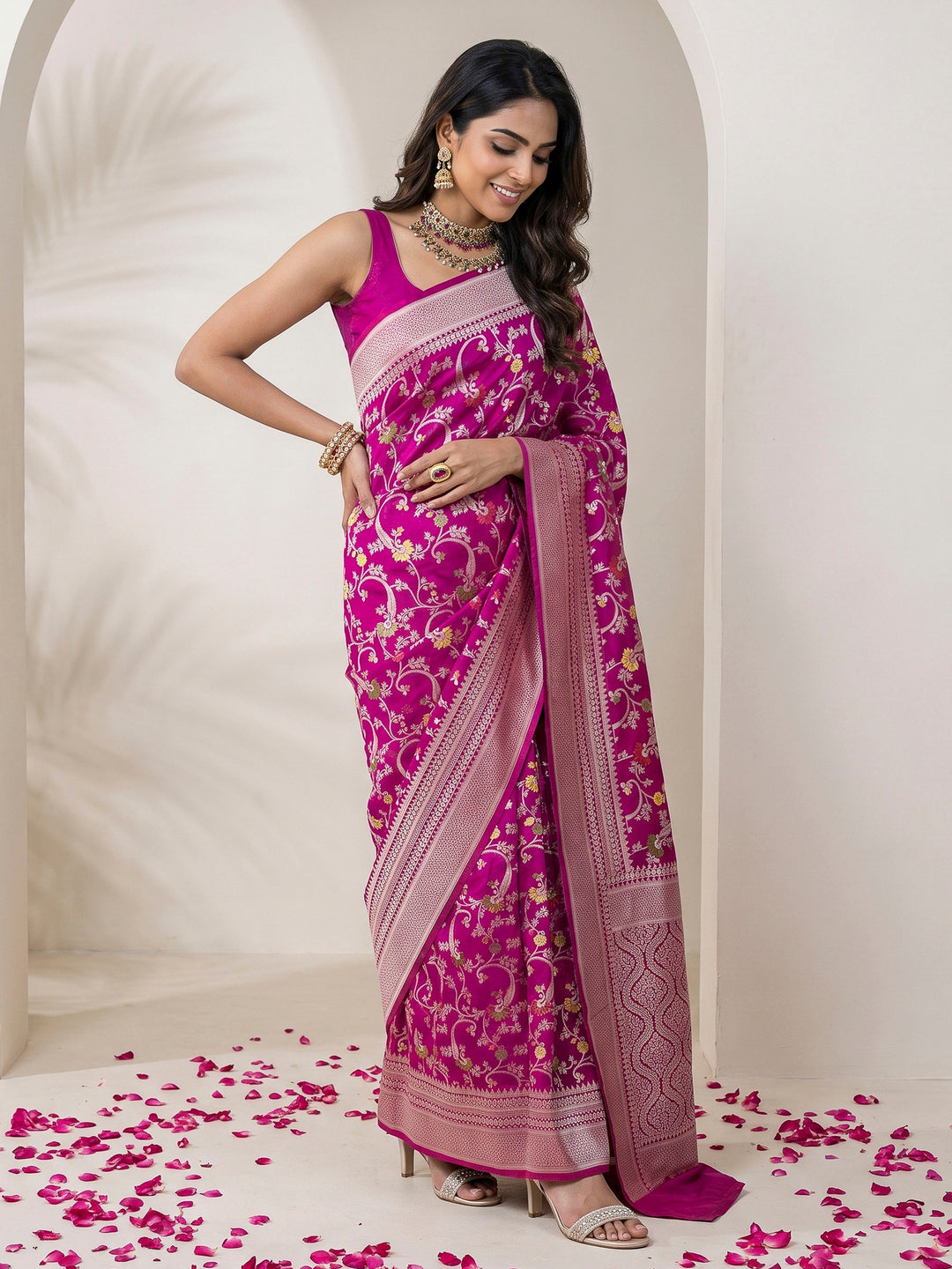 Purple Cotton Blend Woven Saree