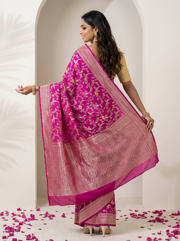 Purple Cotton Blend Woven Saree