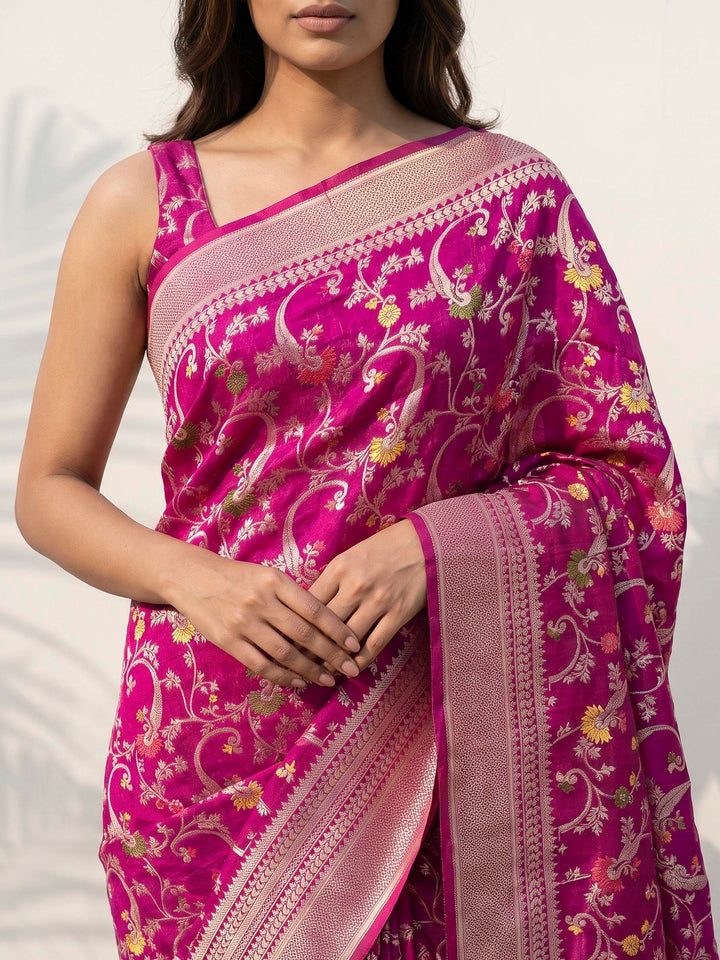 Purple Cotton Blend Woven Saree