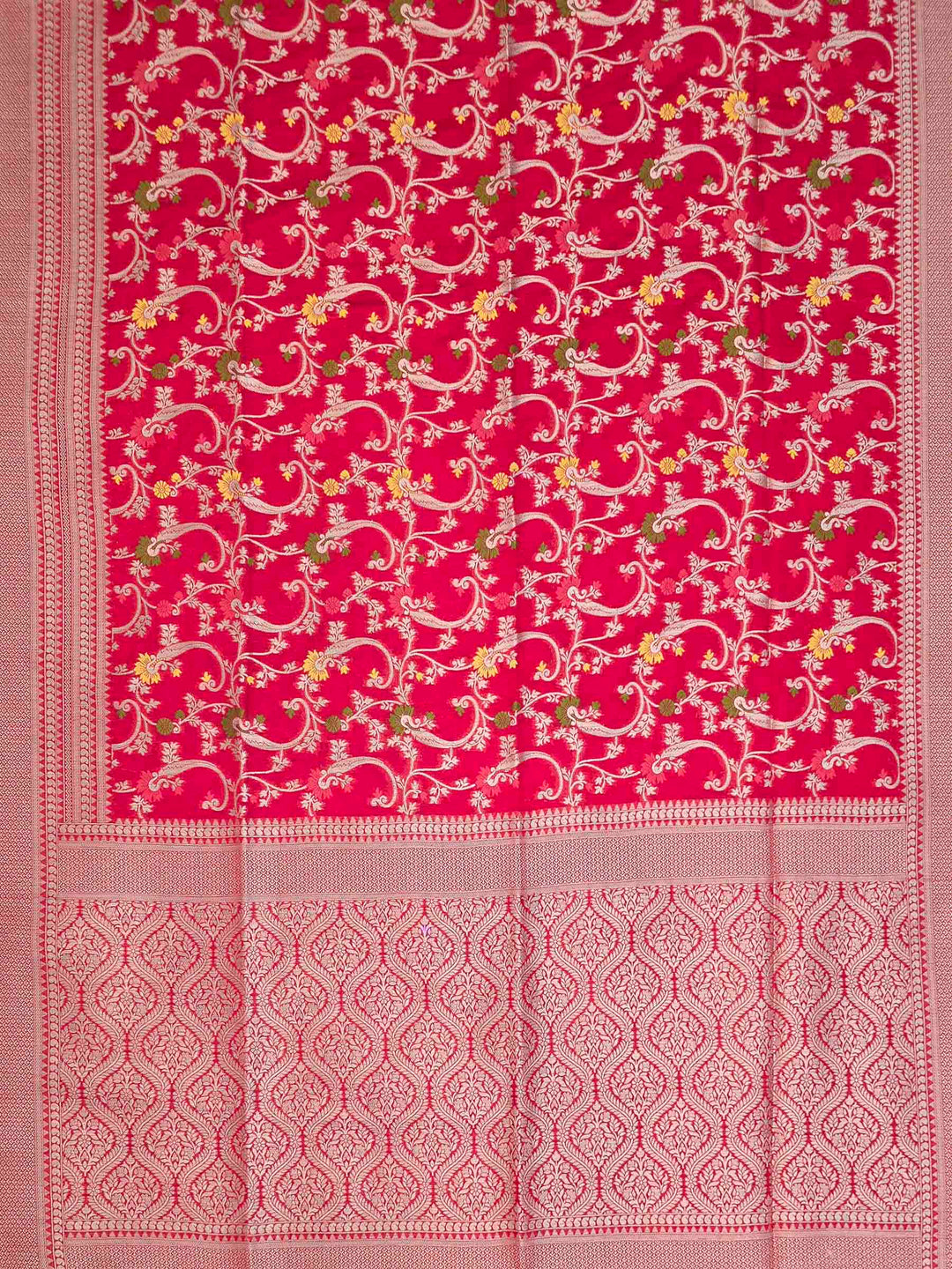 Red Cotton Blend Woven Saree