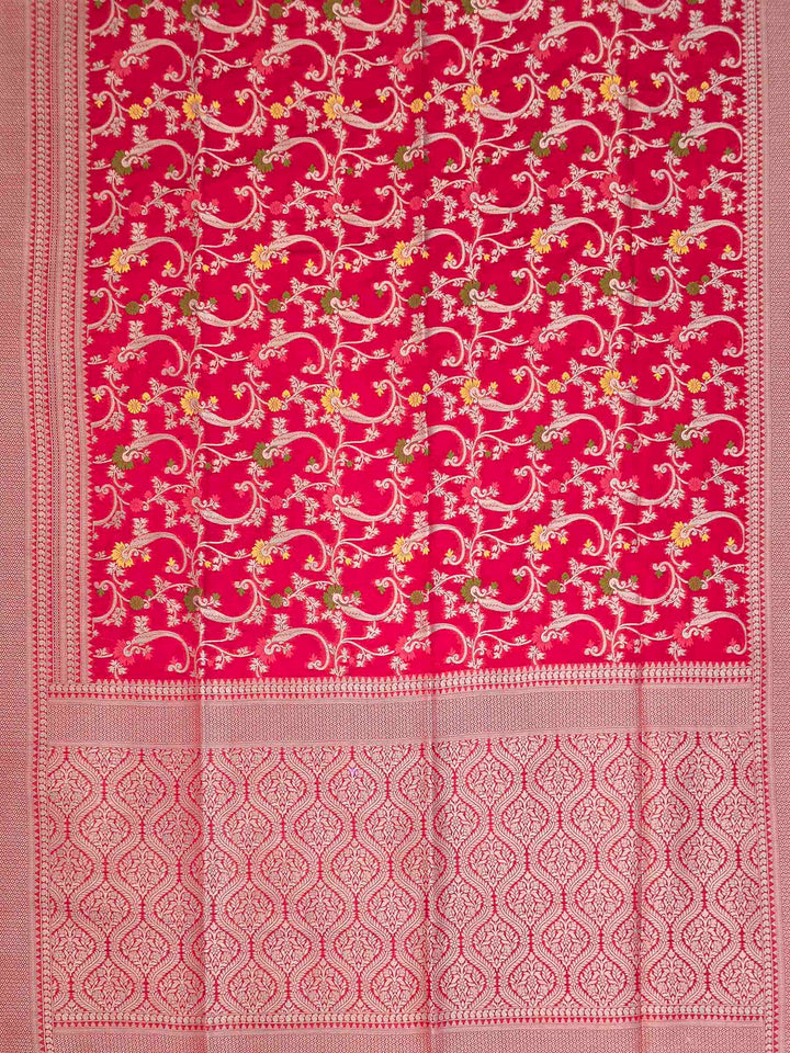 Red Cotton Blend Woven Saree
