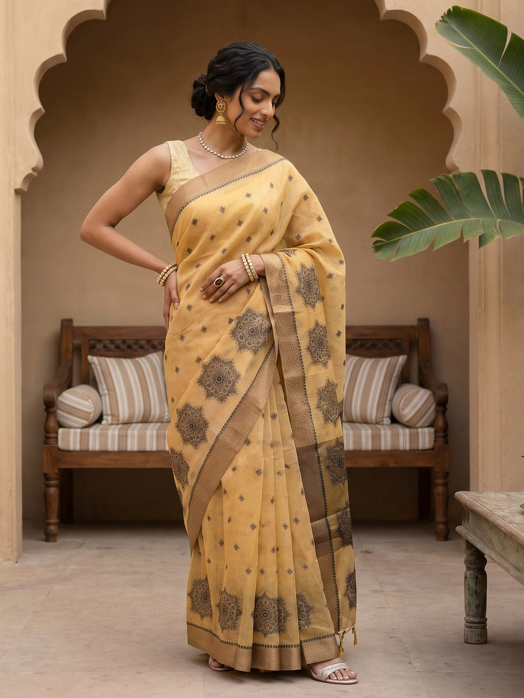 Gold Tussar Woven Saree