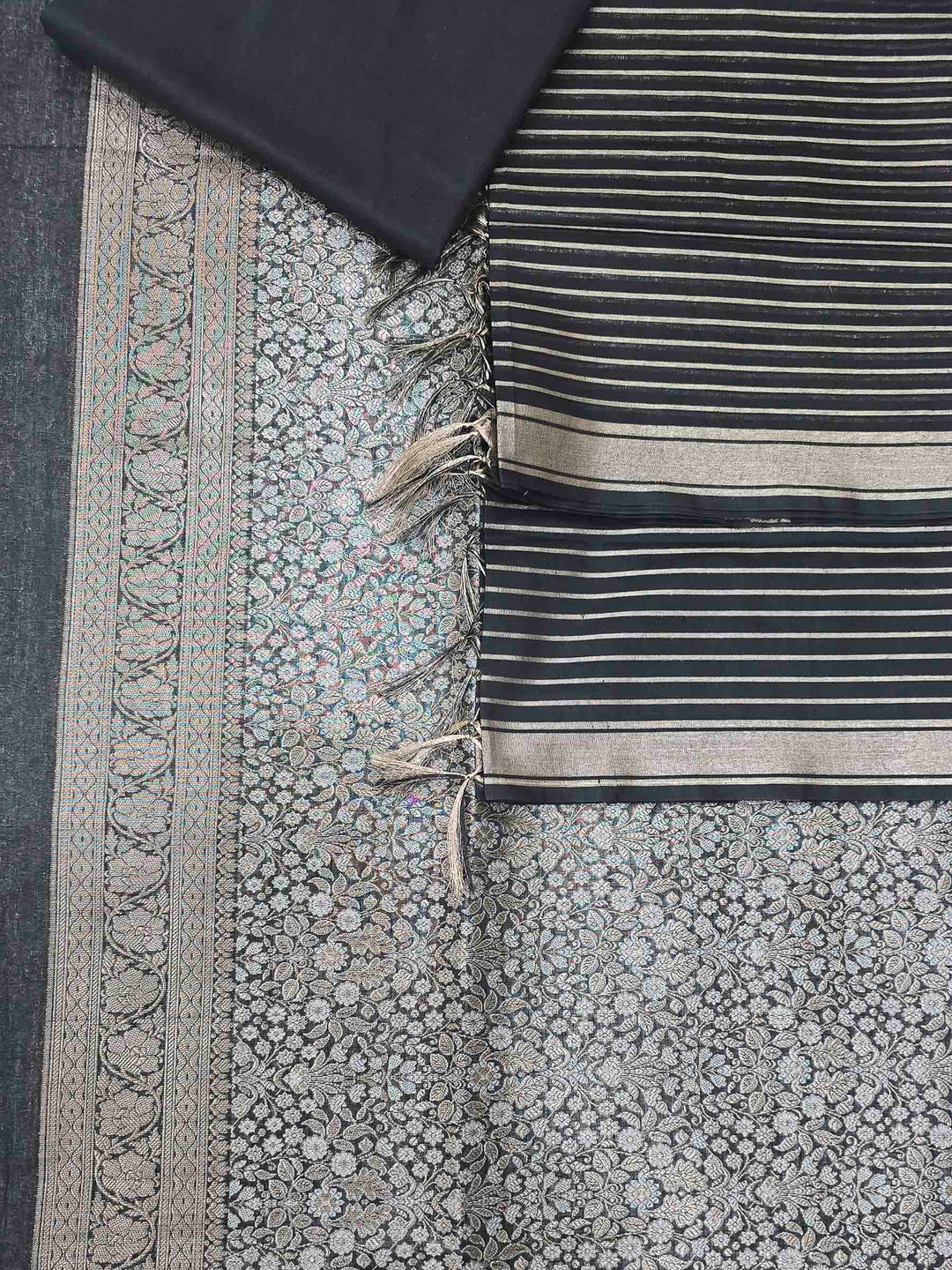 Black Chanderi Banarasi Unstitched Dress Material