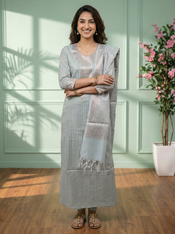 Mint Chanderi Woven Design Unstitched Dress Material