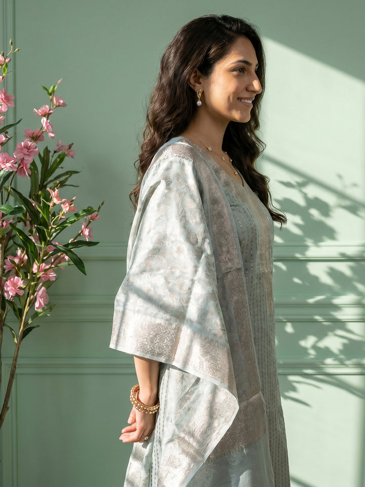 Mint Chanderi Woven Design Unstitched Dress Material