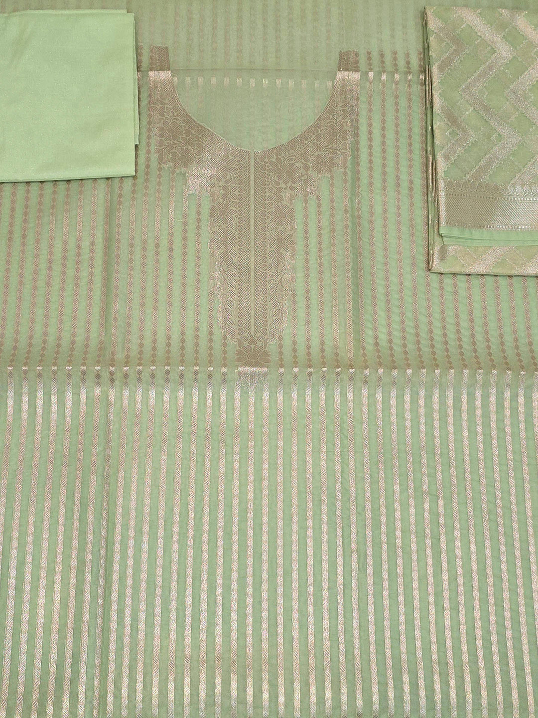 Pista-Green Chanderi Woven Design Unstitched Dress Material