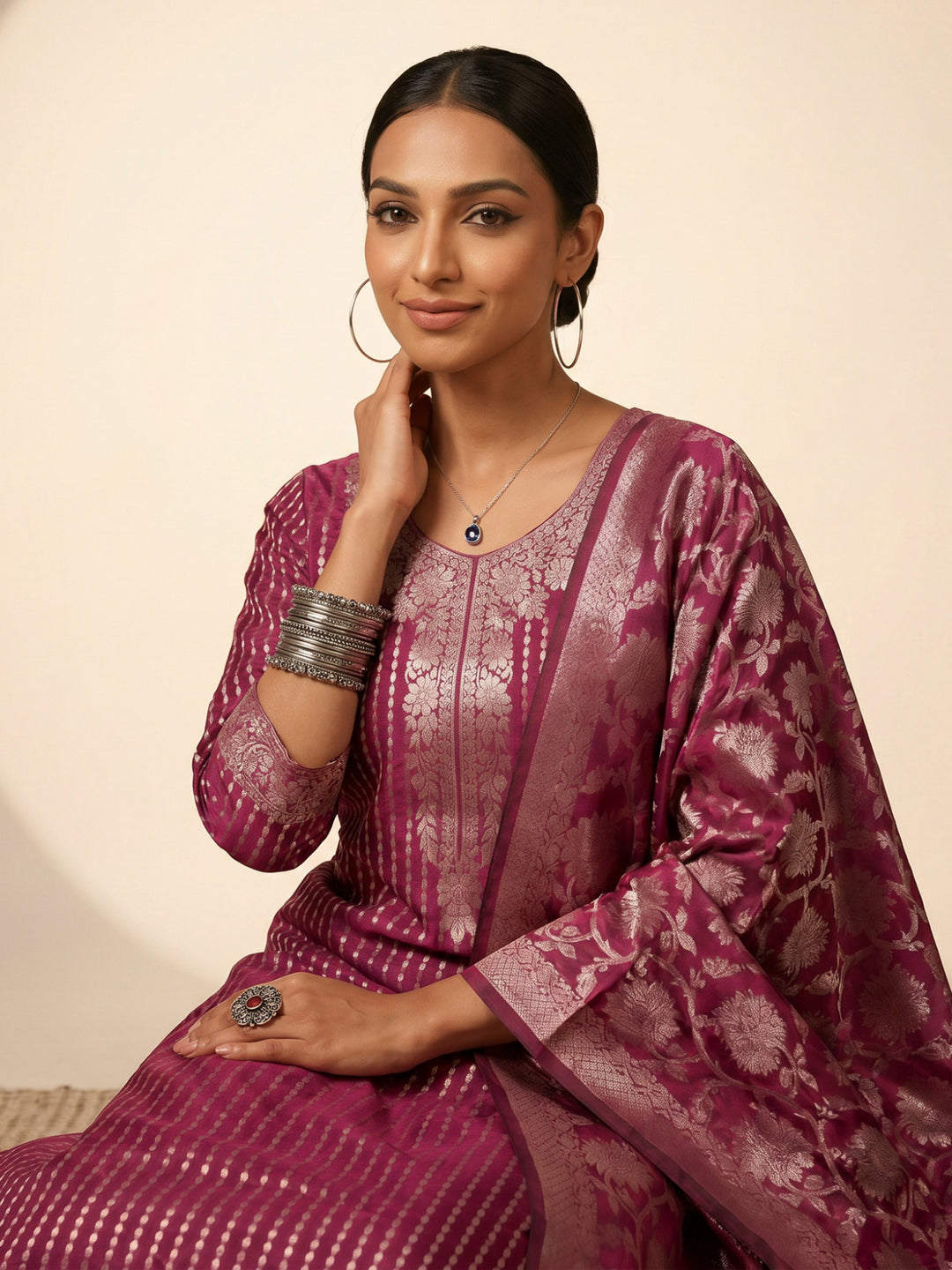 Rani Chanderi Woven Design Unstitched Dress Material