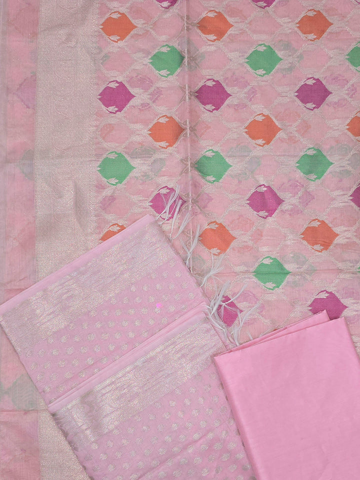 Peach Chanderi Woven Design Unstitched Dress Material