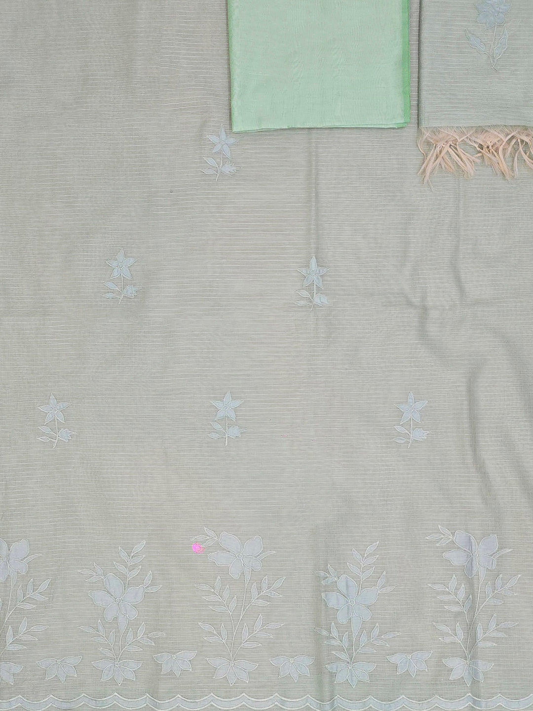Green Chanderi Embroided Unstitched Dress Material