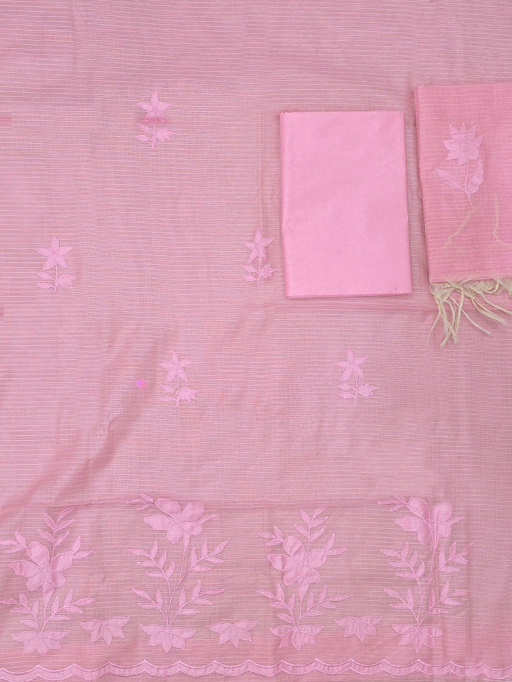 Pink Chanderi Embroided Unstitched Dress Material
