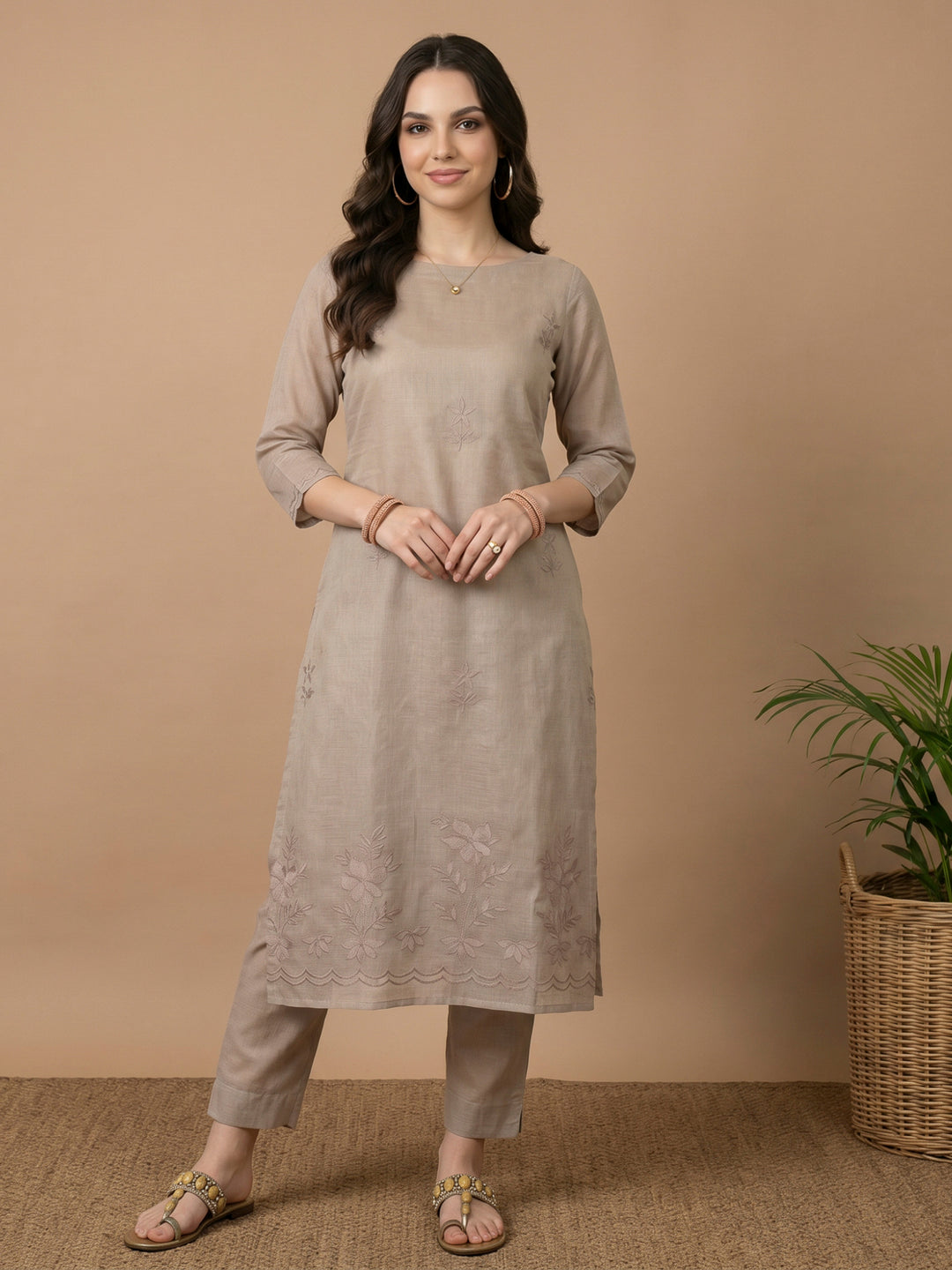 Tupe Chanderi Embroided Unstitched Dress Material