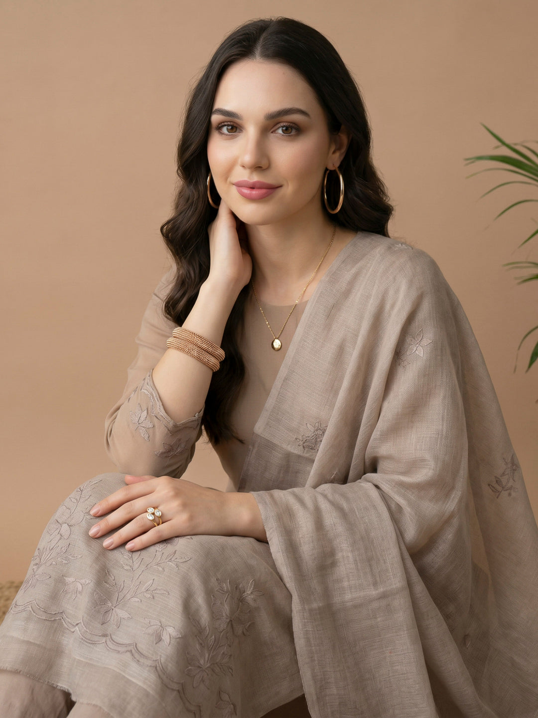 Tupe Chanderi Embroided Unstitched Dress Material