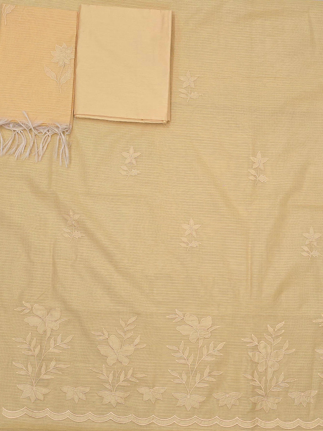 Yellow Chanderi Embroided Unstitched Dress Material