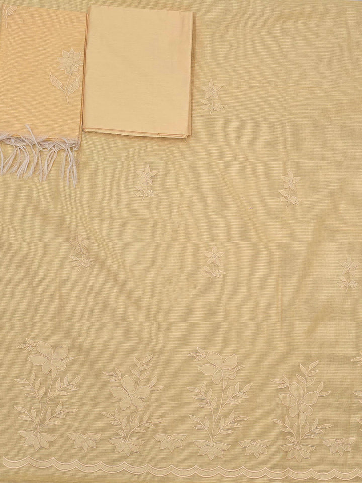 Yellow Chanderi Embroided Unstitched Dress Material