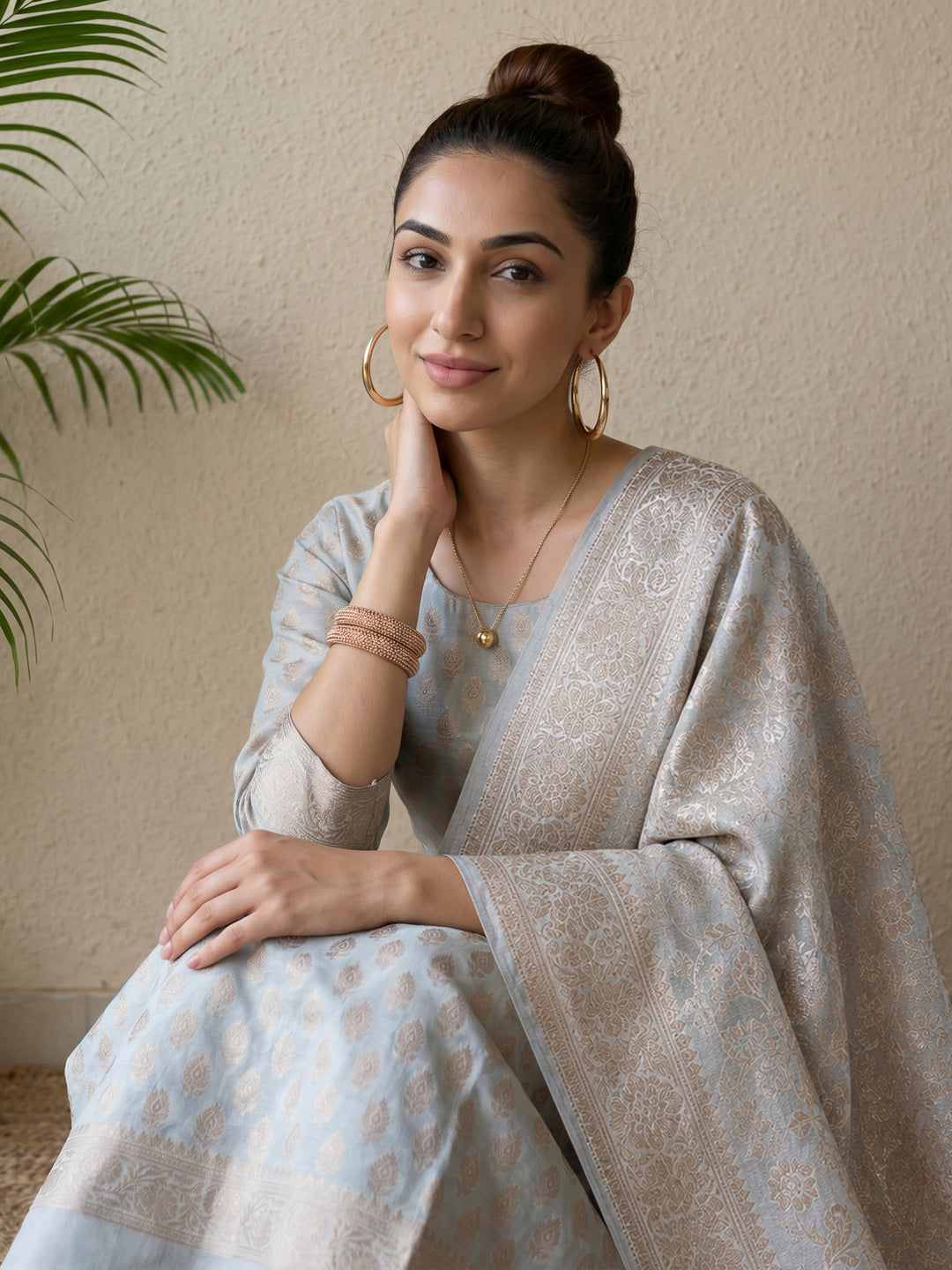 Blue Chanderi Woven Design Unstitched Dress Material