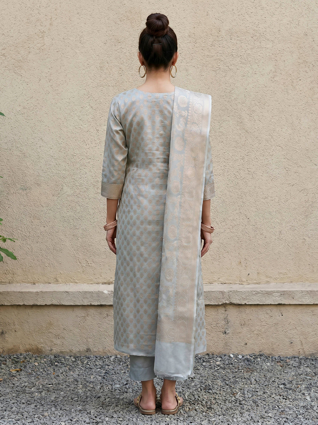 Blue Chanderi Woven Design Unstitched Dress Material