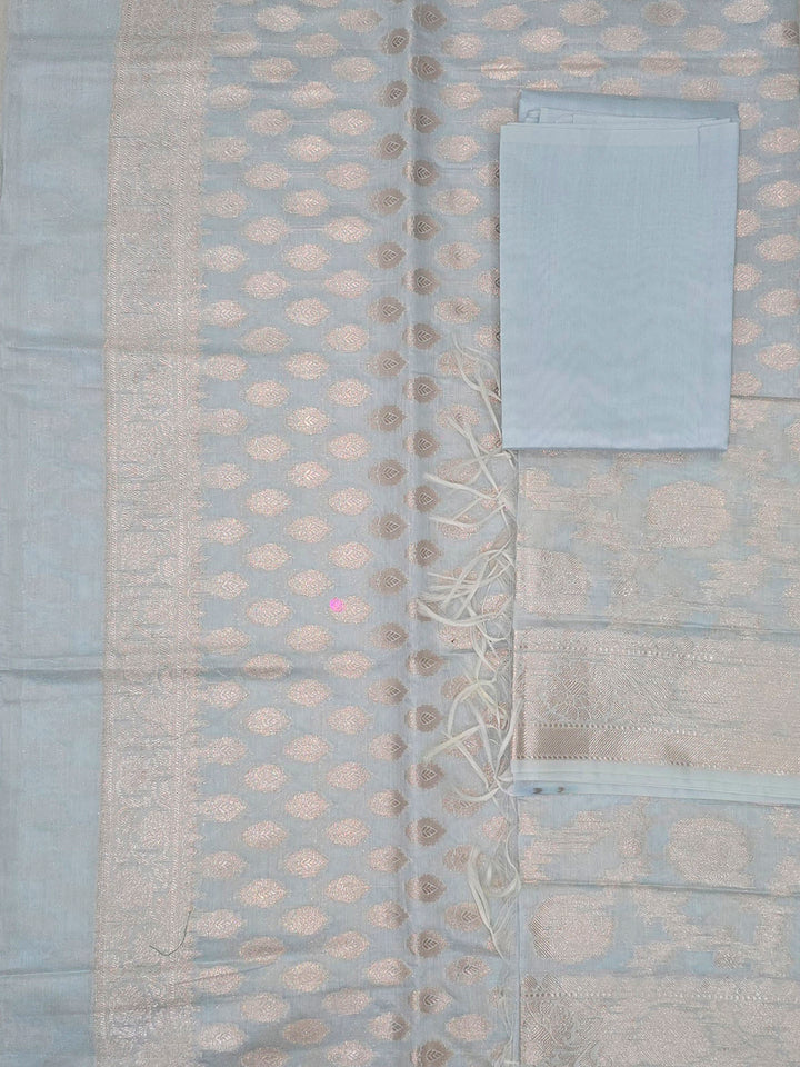 Blue Chanderi Woven Design Unstitched Dress Material