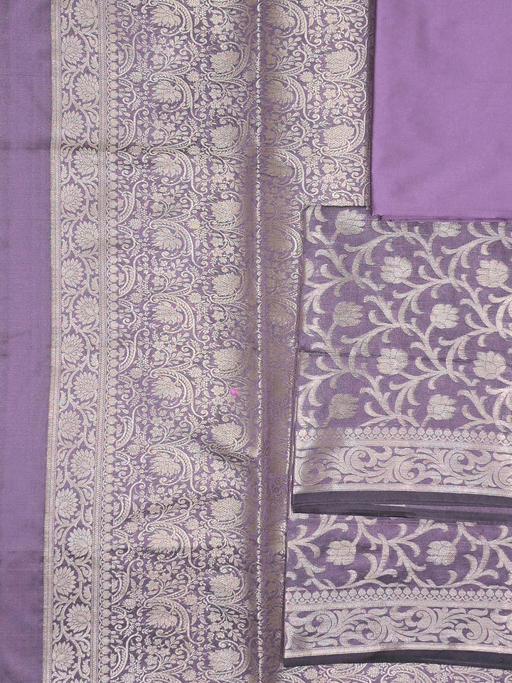 Lavender-Grey Chanderi Banarasi Unstitched Dress Material