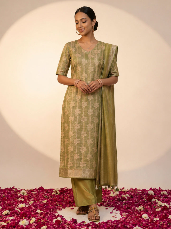 Mehndi Tissue Woven Design Unstitched Dress Material