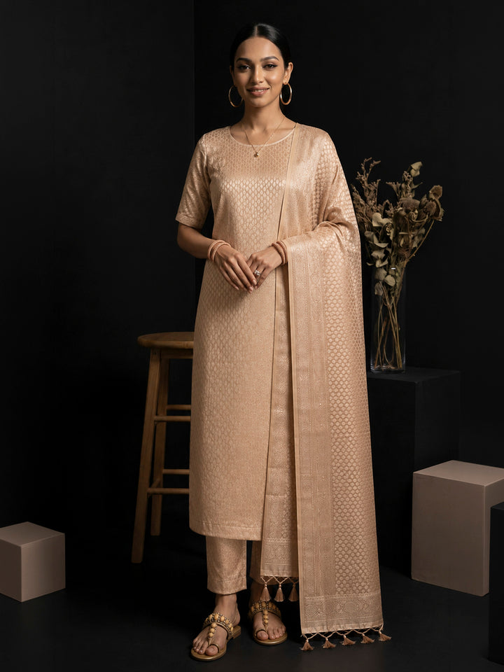 Gold Tissue Woven Design Unstitched Dress Material