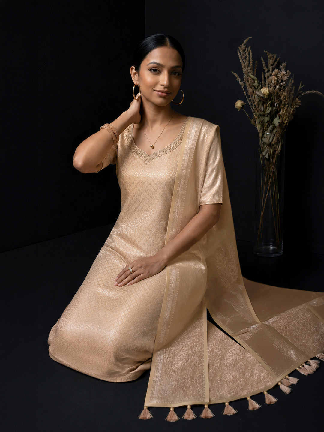 Gold Tissue Woven Design Unstitched Dress Material