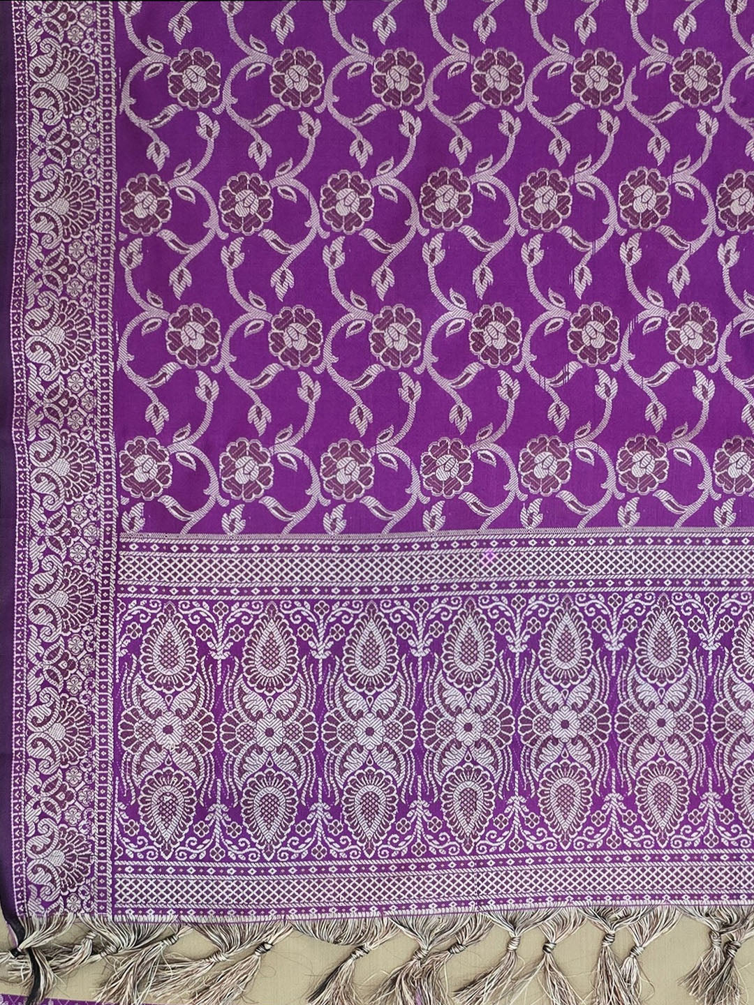 Beige-Purple Art Silk Woven Unstitched Dress Material