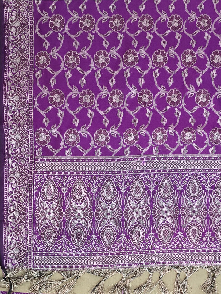 Beige-Purple Art Silk Woven Unstitched Dress Material