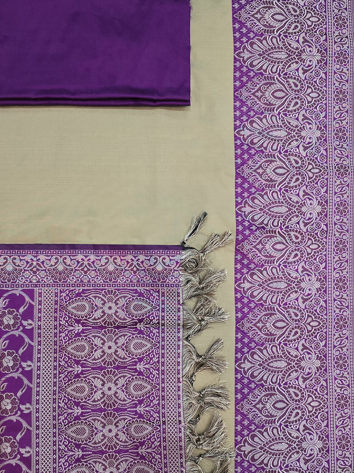Beige-Purple Art Silk Woven Unstitched Dress Material