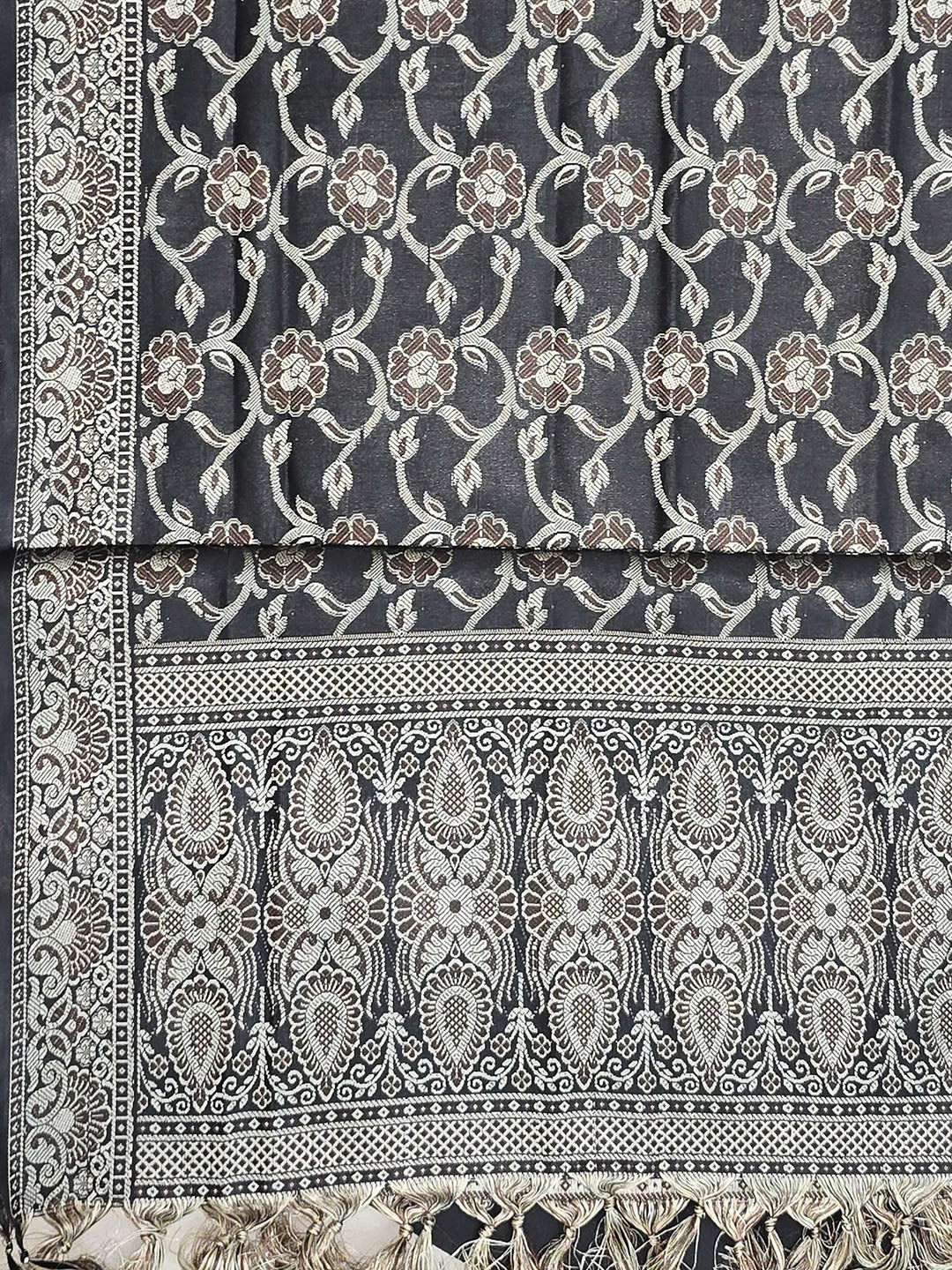 Black Art Silk Woven Unstitched Dress Material
