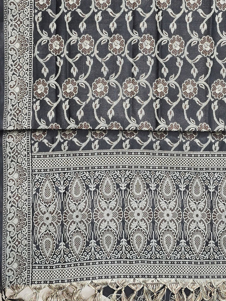 Black Art Silk Woven Unstitched Dress Material