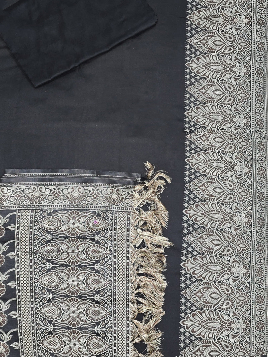 Black Art Silk Woven Unstitched Dress Material