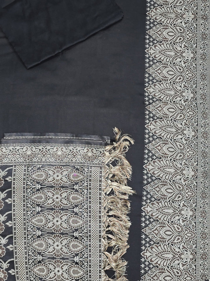 Black Art Silk Woven Unstitched Dress Material