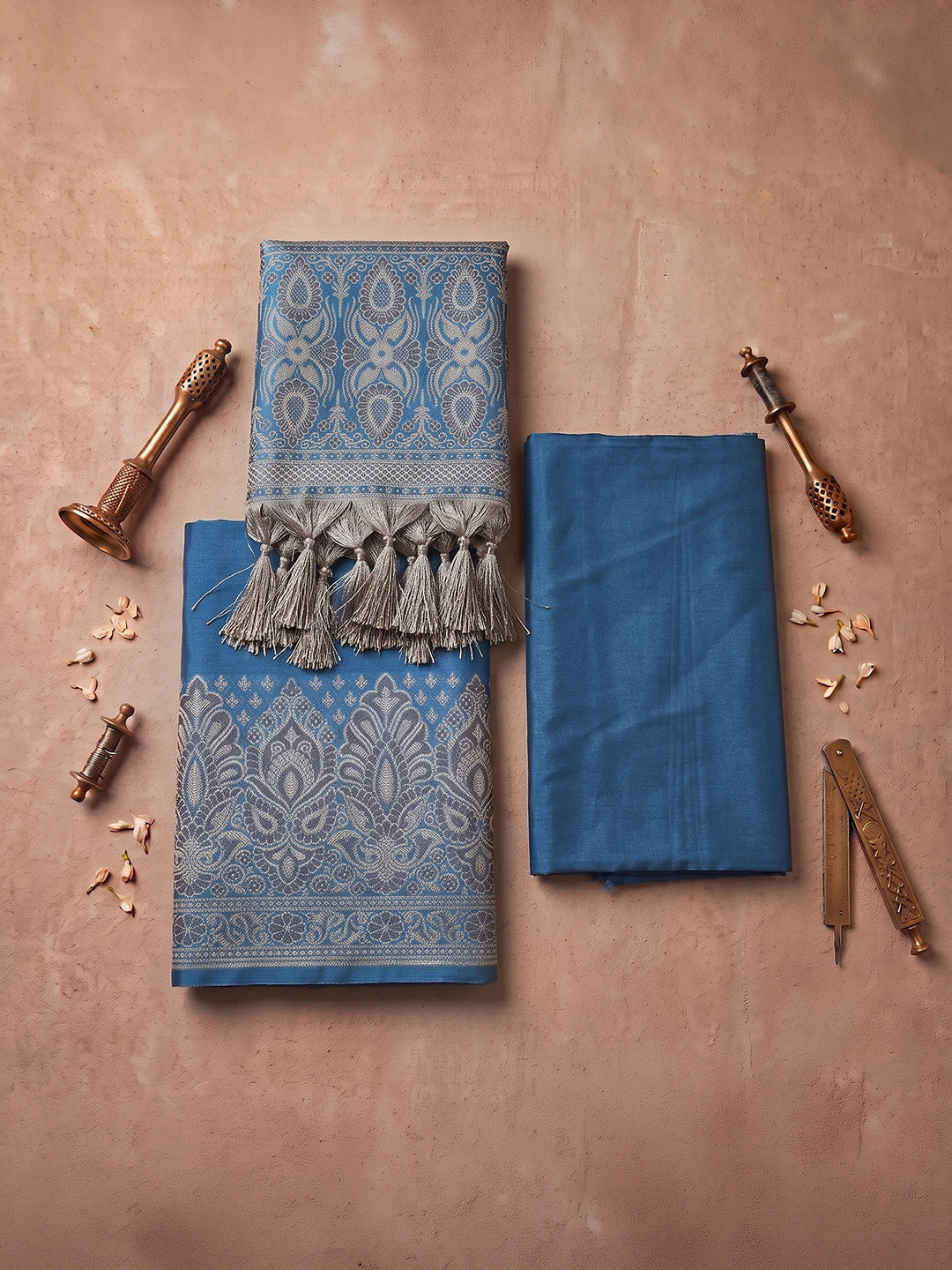 Blue Art Silk Woven Unstitched Dress Material