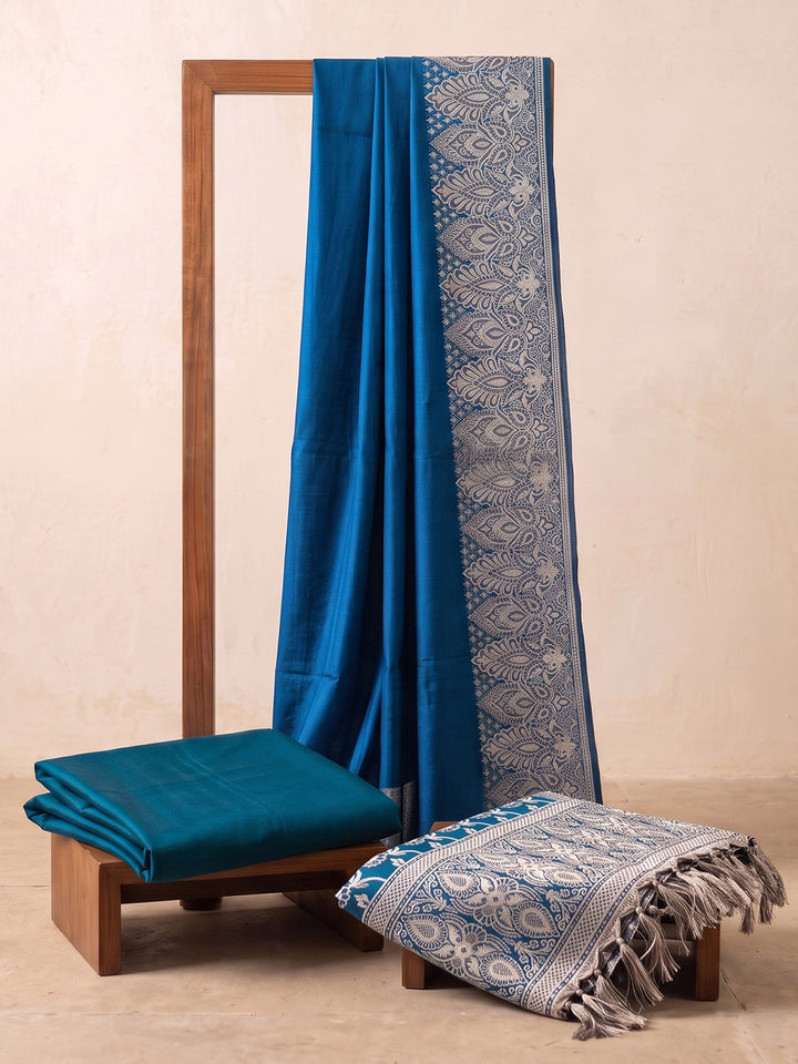 Blue Art Silk Woven Unstitched Dress Material
