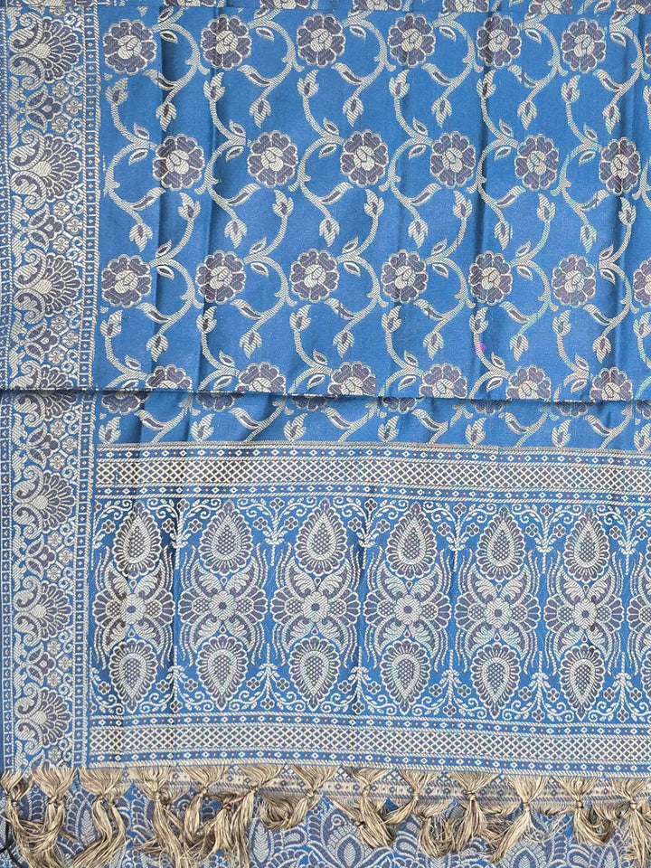 Blue Art Silk Woven Unstitched Dress Material