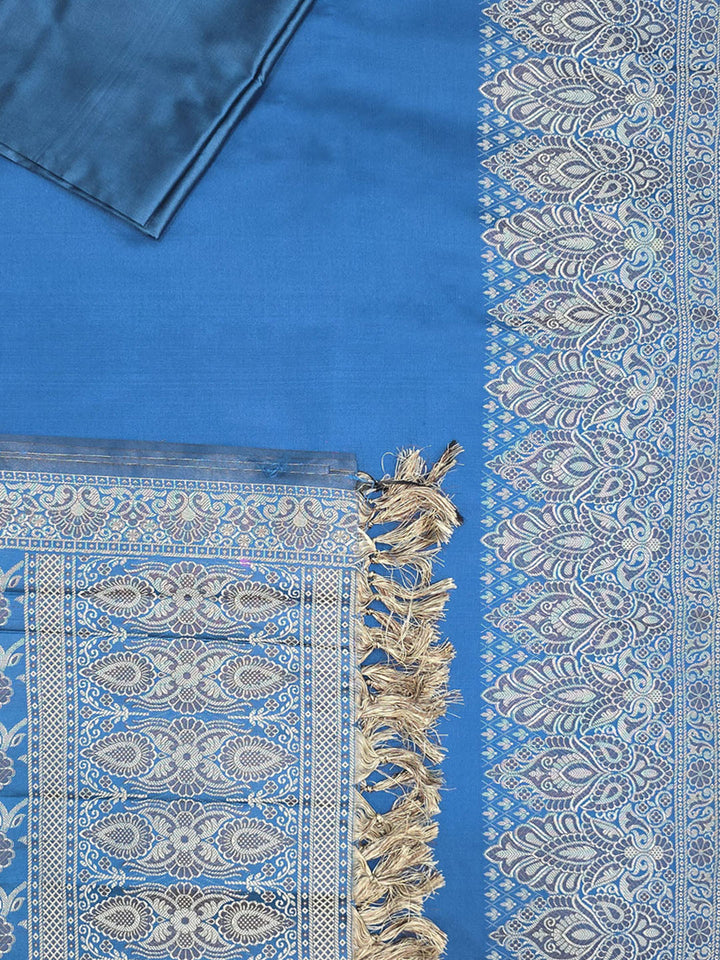 Blue Art Silk Woven Unstitched Dress Material