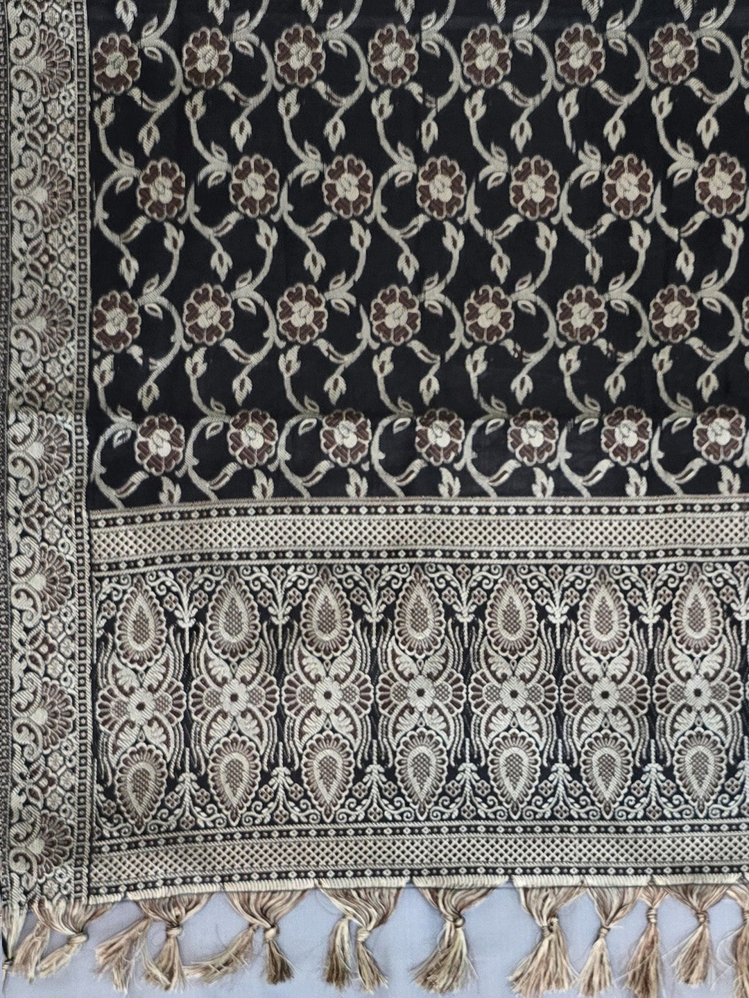 Grey-Black Art Silk Woven Unstitched Dress Material