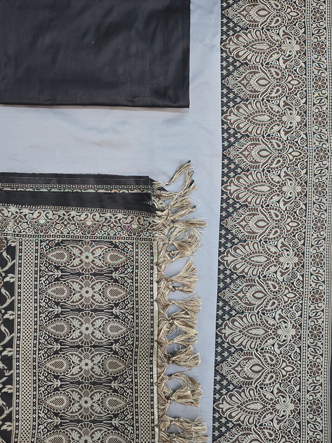 Grey-Black Art Silk Woven Unstitched Dress Material