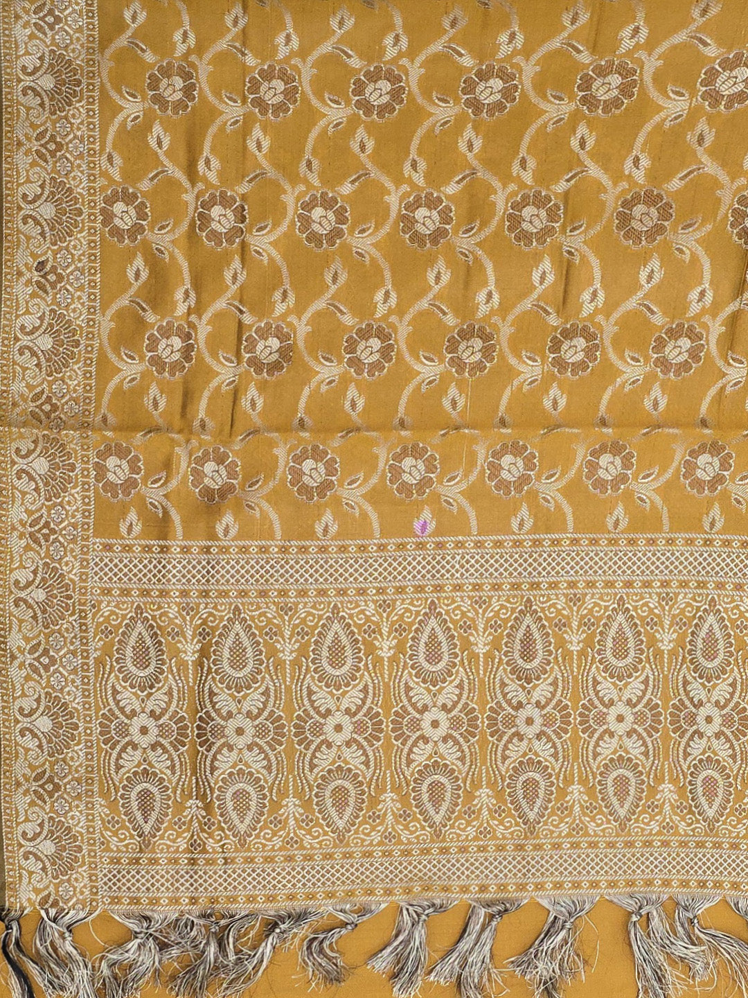 Mustard Art Silk Woven Unstitched Dress Material