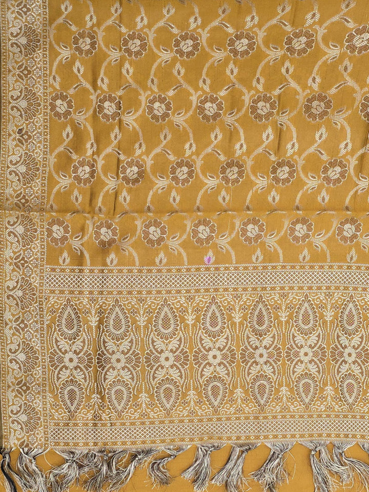 Mustard Art Silk Woven Unstitched Dress Material