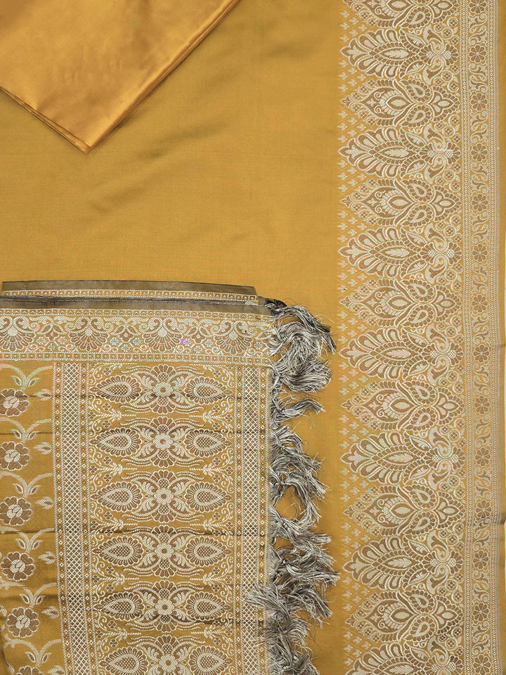 Mustard Art Silk Woven Unstitched Dress Material