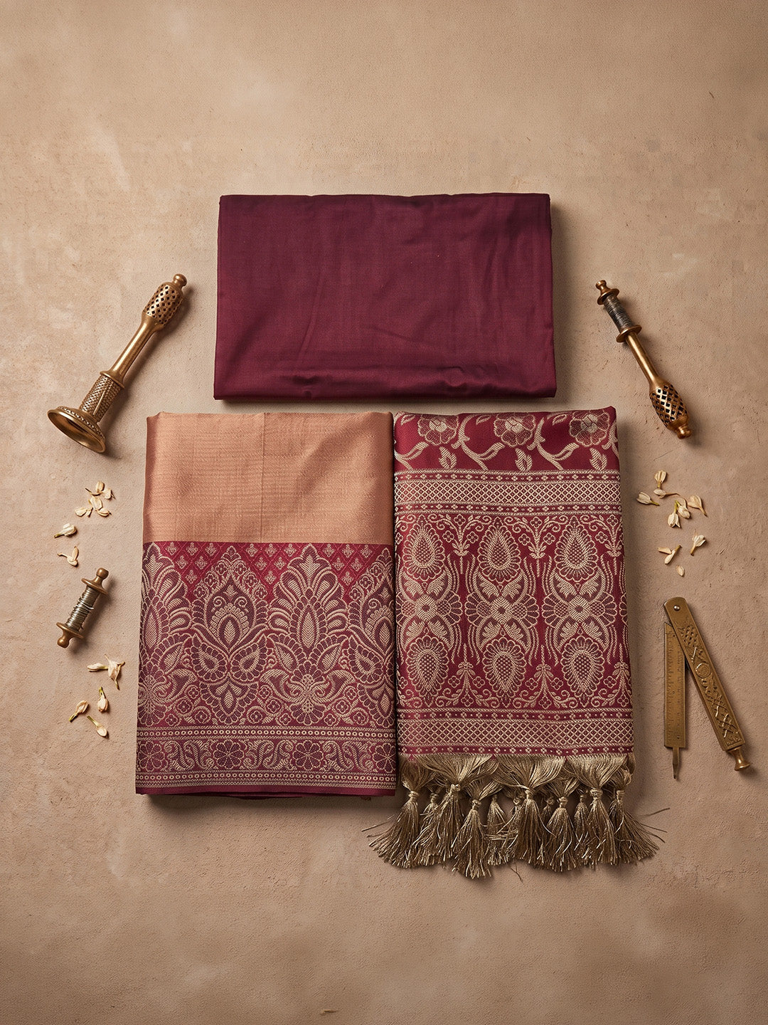 Peach-Red Art Silk Woven Unstitched Dress Material