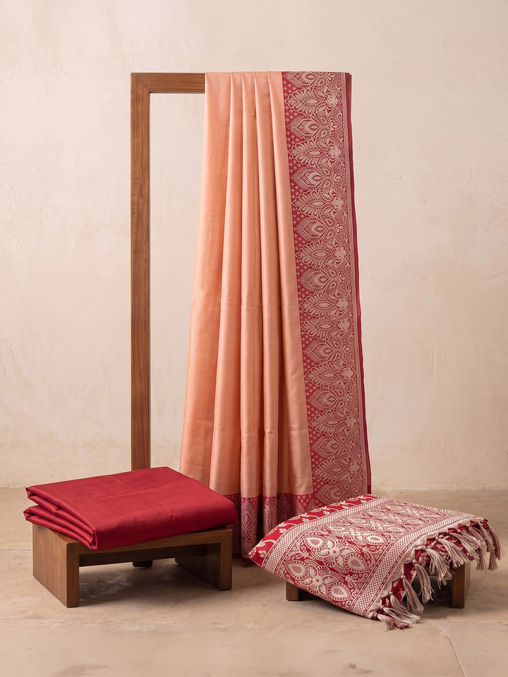 Peach-Red Art Silk Woven Unstitched Dress Material