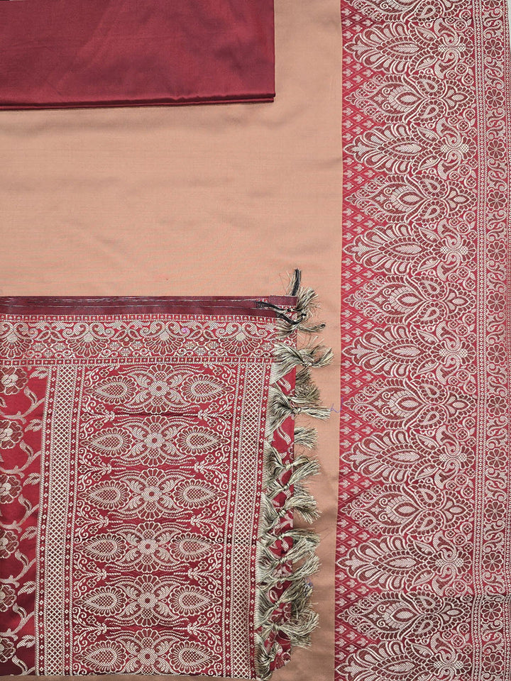 Peach-Red Art Silk Woven Unstitched Dress Material