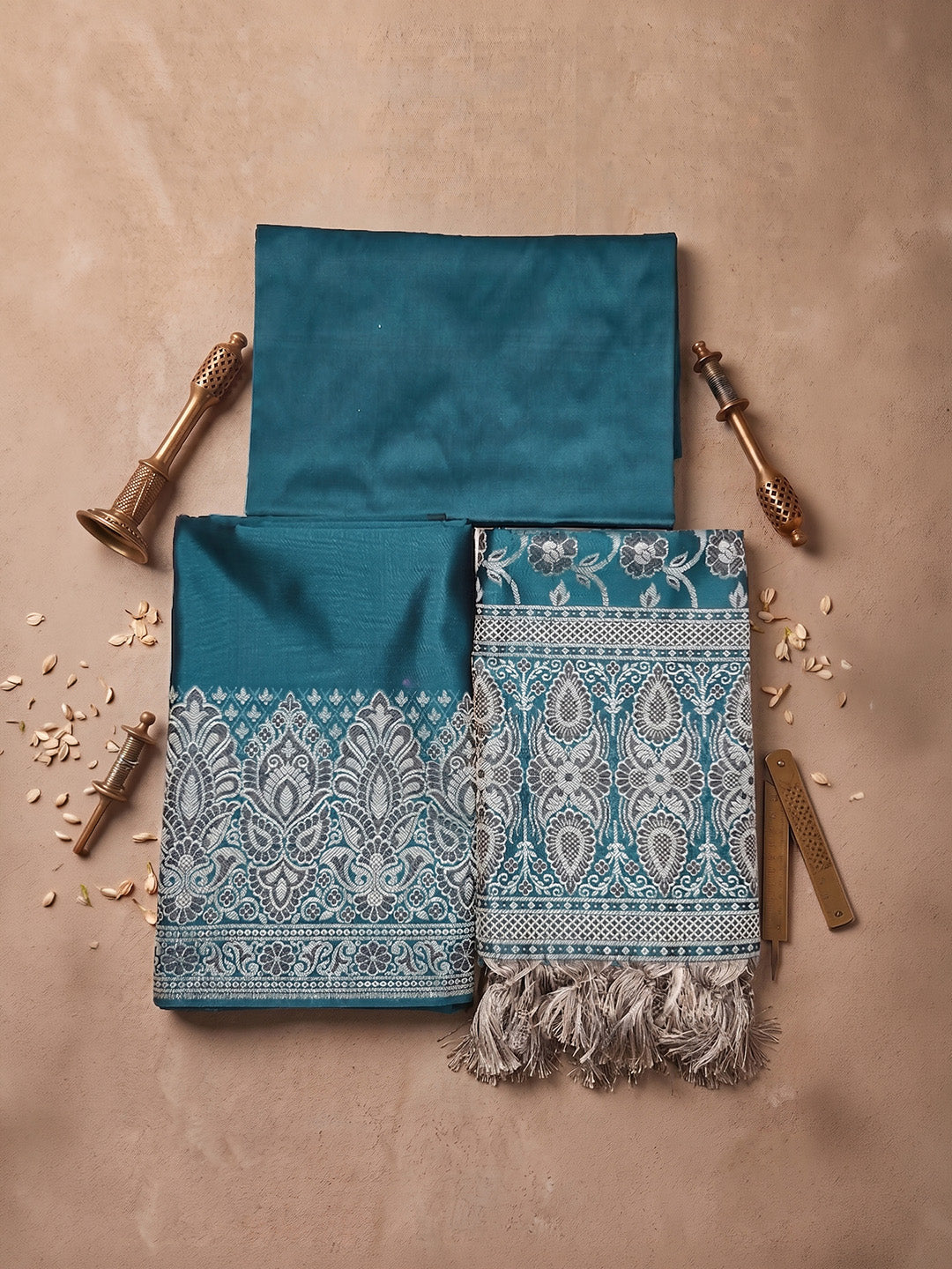 Peacock Blue Art Silk Woven Unstitched Dress Material
