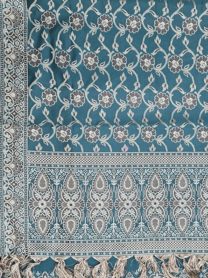 Peacock Blue Art Silk Woven Unstitched Dress Material