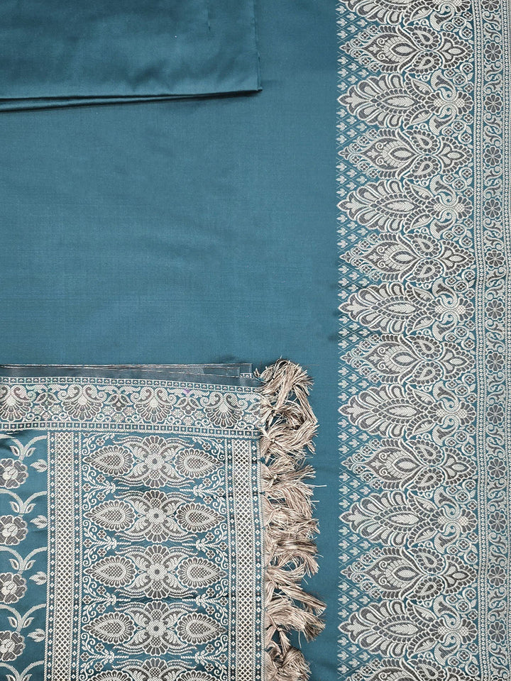 Peacock Blue Art Silk Woven Unstitched Dress Material